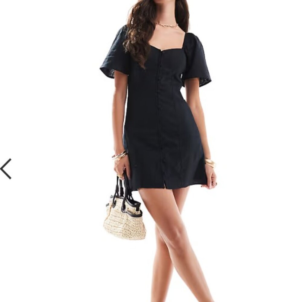 Abercrombie & Fitch Black Short Sleeve Button Front Mini Dress